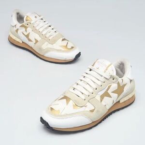 Valentino Rockrunner Camustars Suede White Gold Star Sneakers